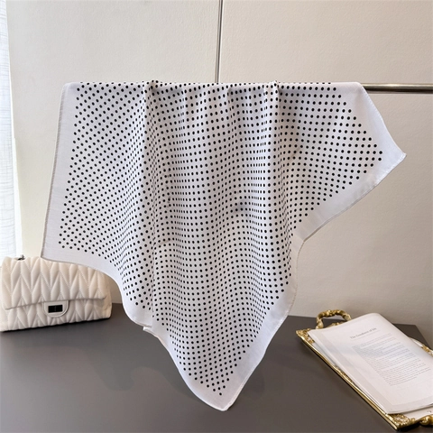 Polka Dot Square Scarf Herringbone Texture Polyester Satin Feel Elegant French Retro Neck Head Kerchief Women