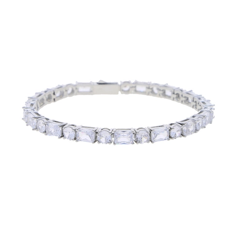 Bracciale Tennis Acciaio Titanio Zircone Taglio Baguette E Rotondo Ipoallergenico Accessorio Moda Lusso Donna Uomo