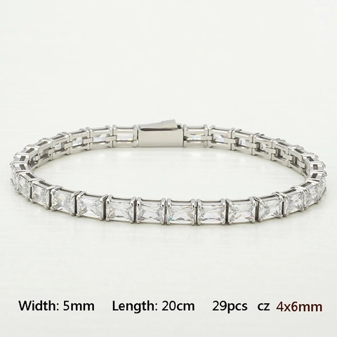Tennis Bracelet Stainless Steel Square Rectangular Zircon Inlaid Simple Versatile Fashion Jewelry For Unisex
