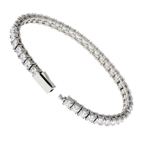 Tennis Bracelet Stainless Steel Square Rectangular Zircon Inlaid Simple Versatile Fashion Jewelry For Unisex