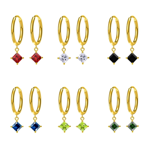 Boucles d'Oreilles Créoles En Acier Titane Plaqué Or 18K Avec Zircone Carrée Colorée Boucles d'Oreilles Pour Femmes