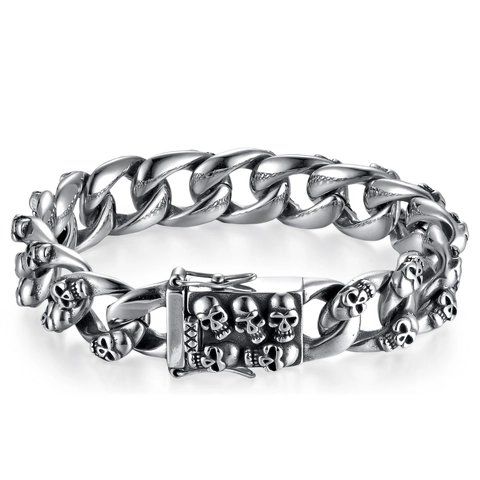 Bracciale A Catena Cubana Con Teschio Retrò Acciaio Inossidabile Stile Punk Gotico Gioielli Vintage Per Uomo