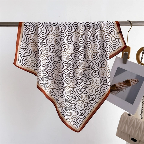 Elegant Satin Square Scarf For Women Wave Geometric Printed Headband Fashion Polyester Silky Neck Kerchief Hair Wrap Daily Accessories