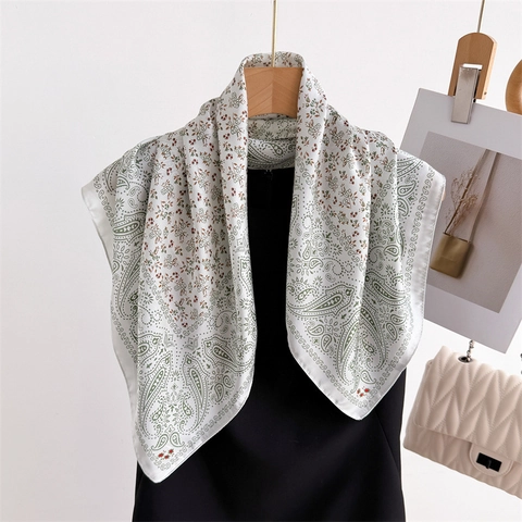 Women Square Scarf Satin Polyester Satin Like Paisley Floral Print Vintage Elegant Bandana Headscarf Shawl Accessory
