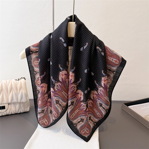Carré De Satin Vintage Avec Imprimés Paisley Et Pois Imitation Satin Polyester Foulard Pour Femmes Style Bohème