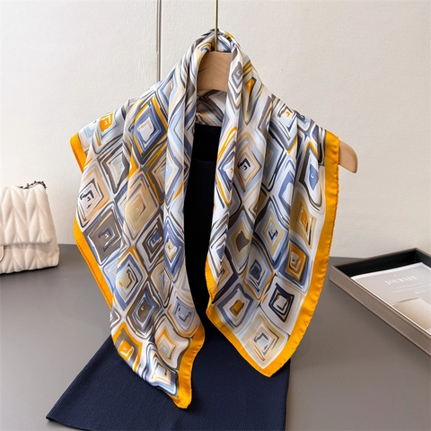 Sciarpa Quadrata Con Stampa Geometrica Elegante Raso Di Poliestere Versatile Fazzoletto Da Collo Per Donna Chic Bandana