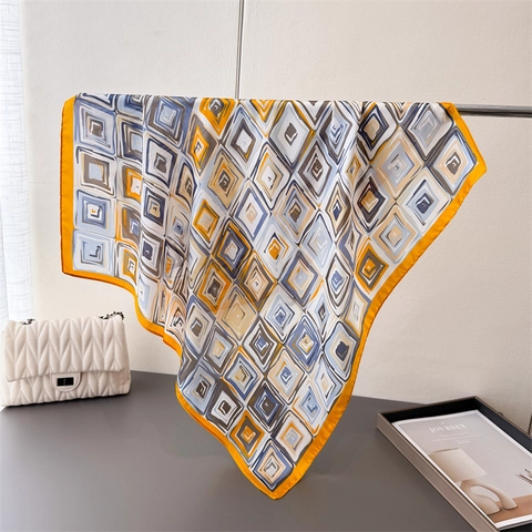 Sciarpa Quadrata Con Stampa Geometrica Elegante Raso Di Poliestere Versatile Fazzoletto Da Collo Per Donna Chic Bandana