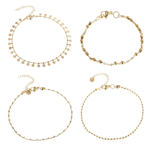 Stainless Steel Bracelet Anklet For Women 18K Gold Plated Minimalist Chain Jewelry With Beads And Enamel Charms