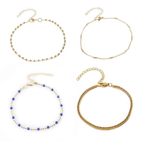 Stainless Steel Bracelet Anklet For Women 18K Gold Plated Minimalist Chain Jewelry With Beads And Enamel Charms