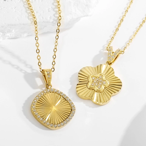 Collana Con Pendente Fiore A Cinque Foglie Acciaio Inossidabile Intarsio In Zircone Catena Per Clavicola Gioielli Donna