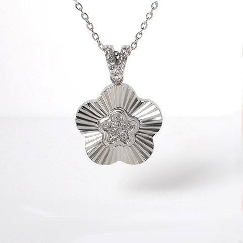 Collana Con Pendente Fiore A Cinque Foglie Acciaio Inossidabile Intarsio In Zircone Catena Per Clavicola Gioielli Donna