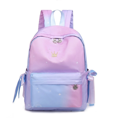 Gradiënt Mode Rugzak Voor Meisjes Oxford Doek Waterdichte Schooltas Met Kroon Boog Decor Student Bookbag