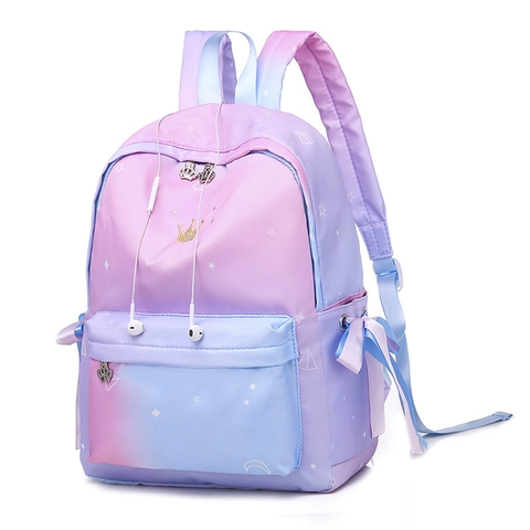 Gradiënt Mode Rugzak Voor Meisjes Oxford Doek Waterdichte Schooltas Met Kroon Boog Decor Student Bookbag