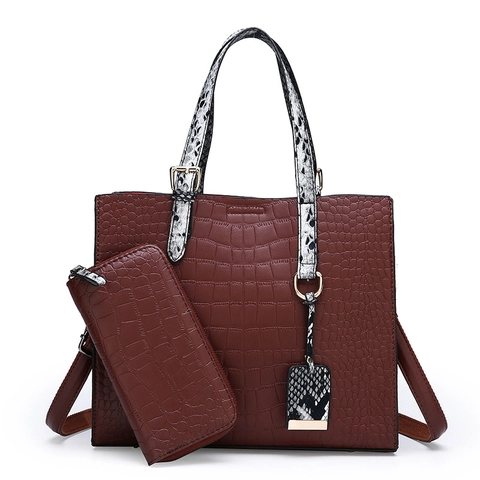 Borsa Tote Da Donna E Portafoglio Trama Coccodrillo Pelle PU Manico Stampa Serpente Grande Capacità Borsa A Tracolla