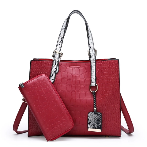 Borsa Tote Da Donna E Portafoglio Trama Coccodrillo Pelle PU Manico Stampa Serpente Grande Capacità Borsa A Tracolla