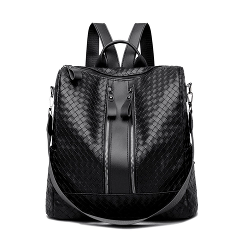 Fashion Woven PU Leather Backpack For Women Large Capacity Multi-functional Handbag Shoulder Bag Stylish Travel Bag