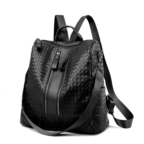 Fashion Woven PU Leather Backpack For Women Large Capacity Multi-functional Handbag Shoulder Bag Stylish Travel Bag