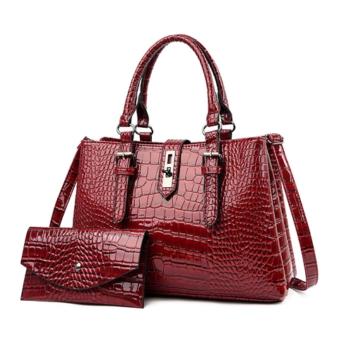 Bolso Mano Mujer Y Cartera Patrón Cocodrilo Cuero PU Gran Capacidad Asa Bolso Hombro Chic Estilo Vintage