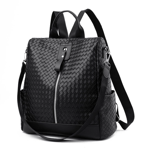 Damen Geflochtener PU Leder Rucksack Große Kapazität Multi-Way Reisetasche Mode Handtasche Schultertasche Umhängetasche Street Style Einfarbig