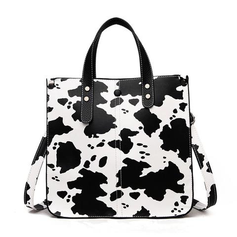 Women Animal Print Tote And Pouch PU Leather Large Capacity Shoulder Handbag Giraffe Zebra Cow Patterns Fashion