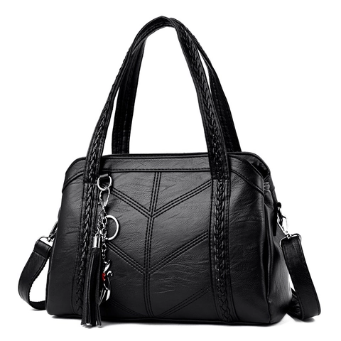 Sac À Bandoulière Femme Grande Capacité En Similicuir Poignée Tissée Sac À Main Avec Pompon Pendentif Chat Multi Poches