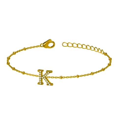 Bracciale Con Lettera Iniziale Acciaio Inossidabile Intarsiato Con Zirconi Placcato Oro Catena Regolabile Da Donna