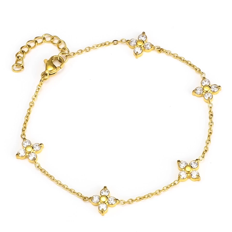 Clover Pendant Bracelet Titanium Steel Cubic Zirconia Elegant Multi Flower Adjustable Chain Jewelry For Women
