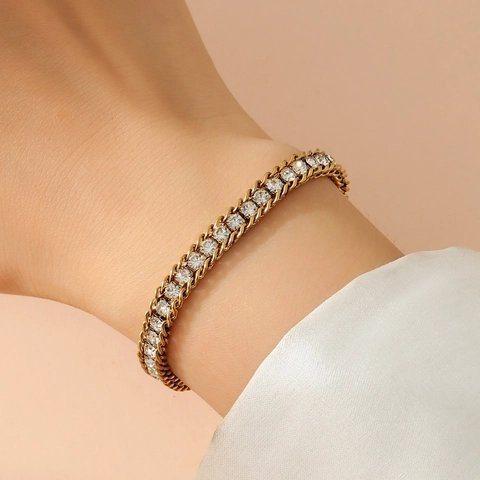 Edelstahl Tennis Armband Damen Mit Zirkonia Strass Verstellbar Sommer Mode Schmuck
