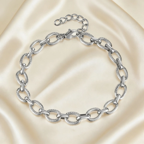 Collana E Bracciale A Catena Con Maglie Ovali Texture Acciaio Inossidabile Gioielli Hip Hop Punk Con Estensione Per Uomini Donne