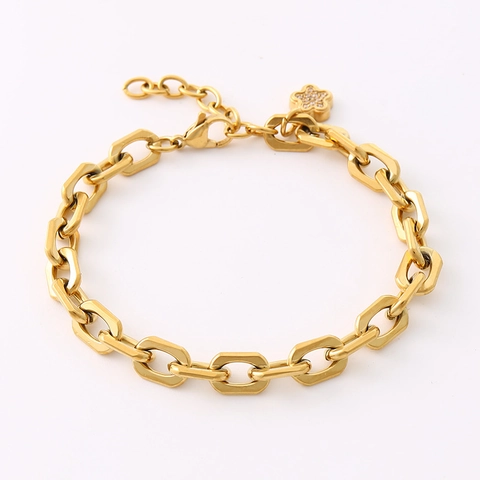 Geometrisches Gliederkettenarmband 18K Vergoldeter Edelstahl Mit Zirkonia Anhänger Für Damen Eleganter Modeschmuck