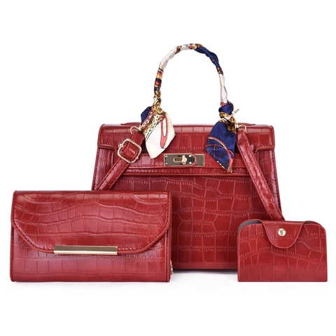 Crocodile Pattern PU Leather Handbag Shoulder Bag Crossbody Purse With Scarf Wrapped Handle And Matching Wallets For Women