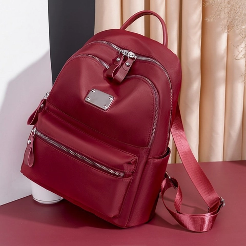 Fashion Women Backpack Oxford Cloth Waterproof Casual Travel School Bag Multi-Pocket Lightweight Solid Color
