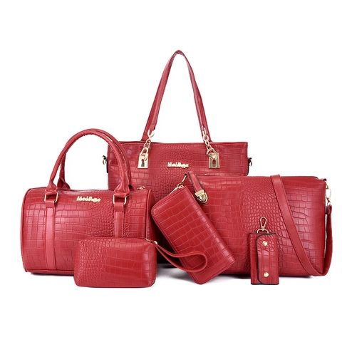 Crocodile Pattern Embossed PU Leather Handbags Tote Shoulder Bag Crossbody Clutch Wallet Key Bag Large Capacity Women