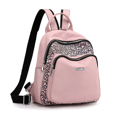 Zaino Donna In Nylon Moda Impermeabile Riflettente Motivo Geometrico Versatile Borsa Per La Scuola