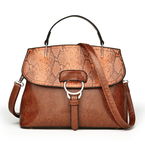 Damen Umhängetasche PU Leder Schlangenmuster Muschel Handtasche Mit Metallring Retro Umhängetasche Für Frauen