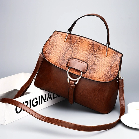 Damen Umhängetasche PU Leder Schlangenmuster Muschel Handtasche Mit Metallring Retro Umhängetasche Für Frauen