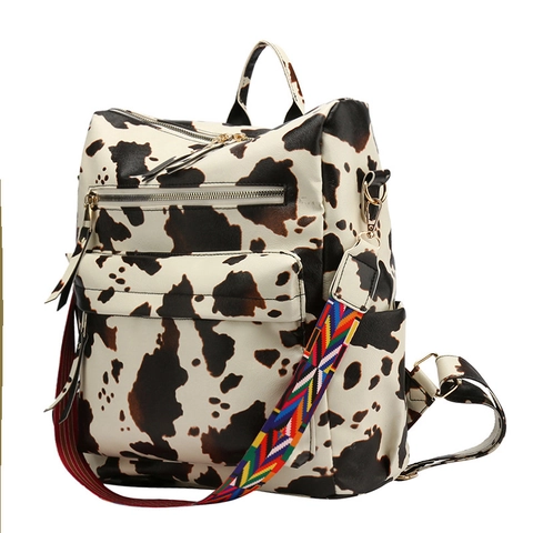 Mochila De Moda Para Mujer Con Estampado Animal Cuero PU Gran Capacidad Multibolsillos Correa Tejida Colorida Leopardo Cebra