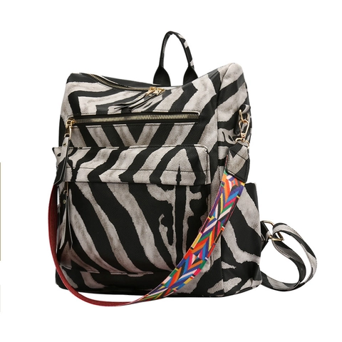 Mochila De Moda Para Mujer Con Estampado Animal Cuero PU Gran Capacidad Multibolsillos Correa Tejida Colorida Leopardo Cebra