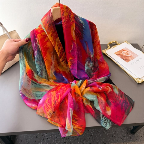 Sciarpa Con Stampa Artistica Da Donna Scialle In Chiffon Leggero Protezione Solare Elegante Avvolgente Pittura A Olio