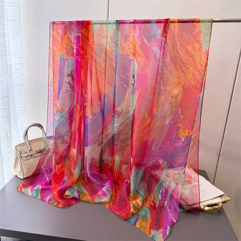 Sciarpa Con Stampa Artistica Da Donna Scialle In Chiffon Leggero Protezione Solare Elegante Avvolgente Pittura A Olio