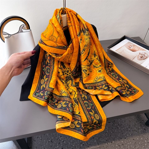Écharpe Châle Style Chinois Imprimé Phénix Polyester Texture Satin Motif Peinture Ancienne Protection Solaire Pour Femmes