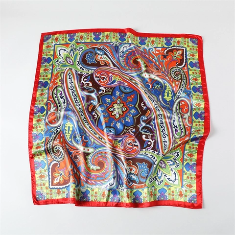 Mujeres Vintage Paisley Estampado Satén Cuadrado Pañuelo Sedoso Banda Para El Cabello Elegante Chal Bohemio