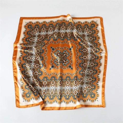 Paisley Printed Square Scarf Satin Polyester Sun Protection Shawl Vintage Boho Headwrap Women Accessories