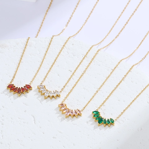 Marquise Cut Zircon Fan Shaped Pendant Necklace For Women 316 Stainless Steel 18K Gold Plated Luxury Elegant Jewelry Gift