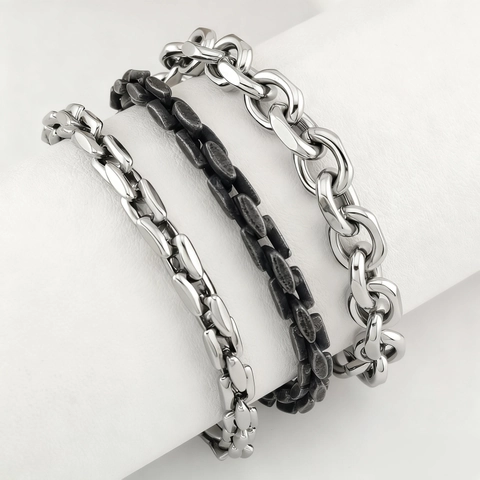 Bracciale A Catena In Acciaio Inossidabile Per Uomo Donna Vintage Nero Argento Regolabile Chunky Zirconia Gioielli