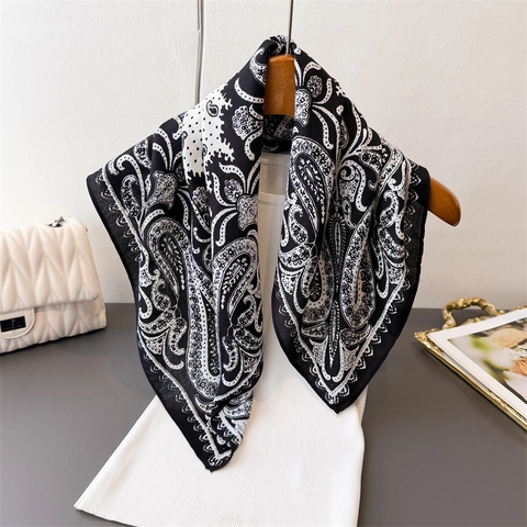 Foulard Quadrato Retro Da Donna Stampa Paisley Texture Di Raso Bandana Vintage Francese Decorazione Collo Capo