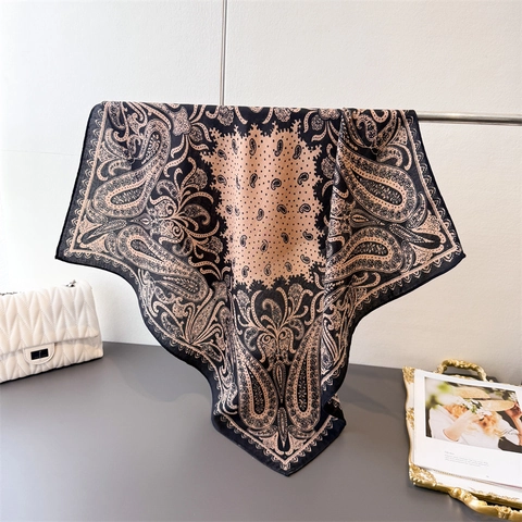 Foulard Quadrato Retro Da Donna Stampa Paisley Texture Di Raso Bandana Vintage Francese Decorazione Collo Capo
