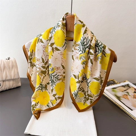 Sciarpa Quadrata Con Stampa Floreale Retro Francese Bandana In Satin Effetto Raso Scialle Con Bordo A Contrasto Elegante