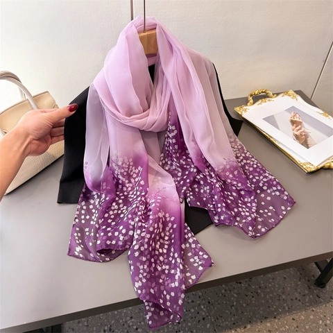 Bufanda De Moda Para Mujer Estampado Floral Degradado Gasa Suave Chal Protección Solar Viaje Elegante Grande