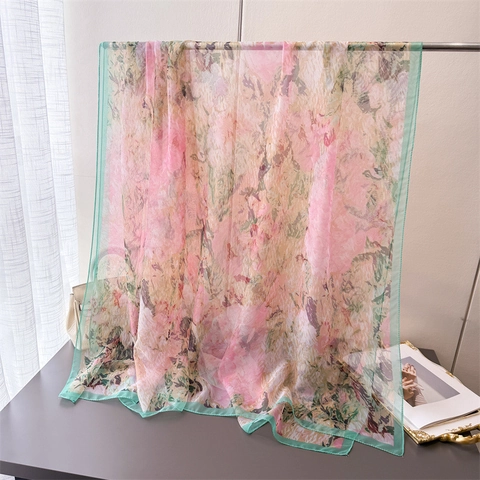 Floral Printed Scarf Large Long Shawl Women Thin Soft Polyester Sunscreen Wrap Elegant Accessory